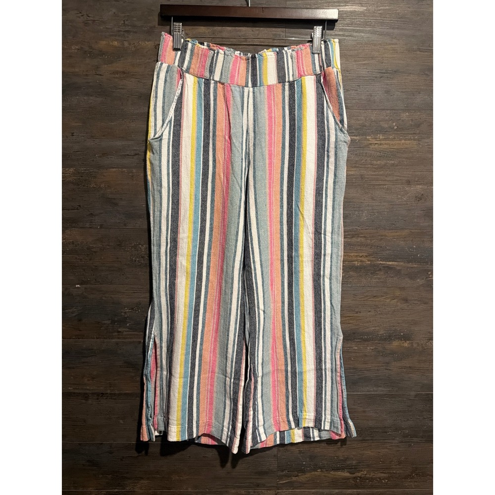 Indigo Rein Womens Multi Color Striped Wide Leg Linen Blend Pants Size M